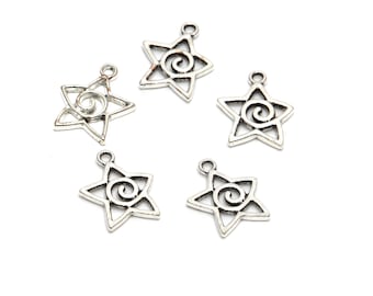10pieces/lot Star Charm with Swirl Antique Silver Pendant DIy for Jewelry Making 19x16mm