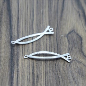15pcs Christian Fish Charms silver tone Christian Fish Pendants Charms Jesus Fish 12x48mm