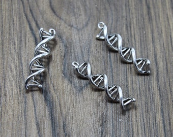 6 Stück DNA Charms silberton Science Gene Helix Charm Anhänger 10x39x9mm