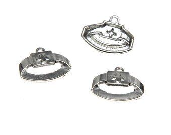 15 Antique Silver Tone Nurse Hat Charms: DIY Jewelry Pendants