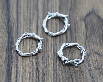 10 piezas de dijes de corona de espinas, anillo de cuerno, tono bronce plateado, anillo de rama, colgantes, dijes de 23 mm