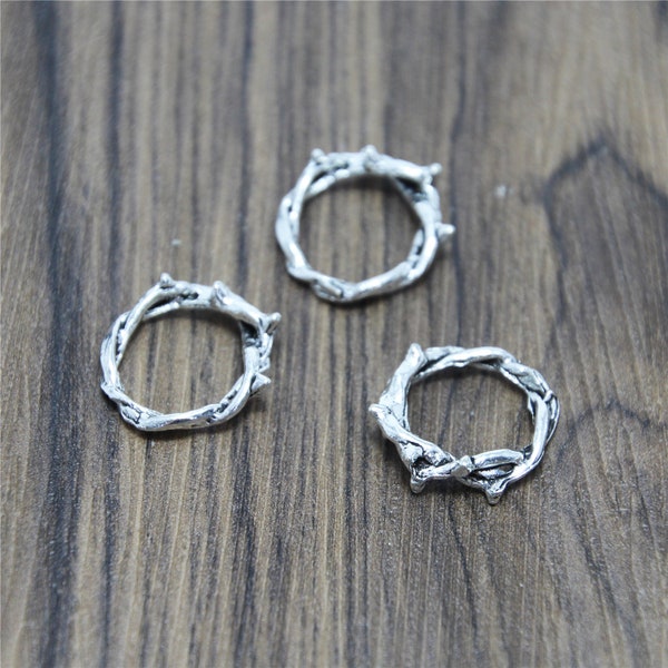 10pcs Couronne d’épines charmes corne bague argent ton bronze brindille bague branche bague pendentifs breloques 23mm