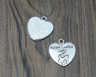 Antique Silver Plt Heart 'Autism Touches Us All' Awareness Pendant Necklace Love Antique Silver Plt Heart 'Autism Touches Us All' Awareness Pendant Necklace Love