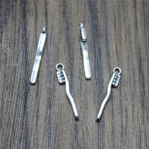 20pcs  Silver tone Toothbrush Charms Pendants DIY Supplies Jewelry Making 30x13mm