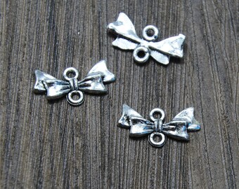 15pcs Bow connector charms pendants silver tone 20x10mm