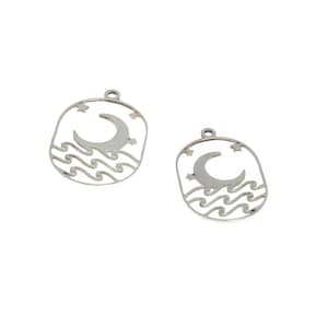 5pcs/lot Oval Charm Moon Stars Waves Earring Findings Stainless steel pendant DIY jewelry 34x22mm