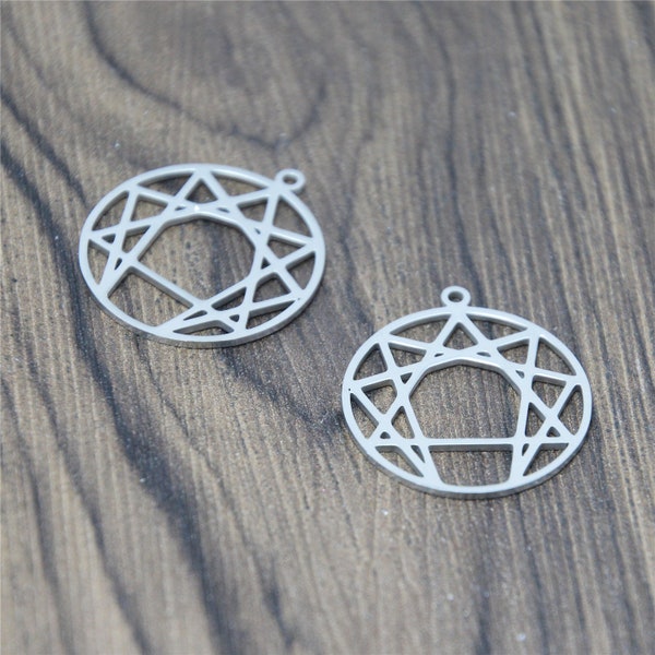 5pcs/lot Enneagram of Personality Symbol Pendant Stainless steel Fourth Way Logo Gurdjieff Emblem Amulet Charm pendant 25mm