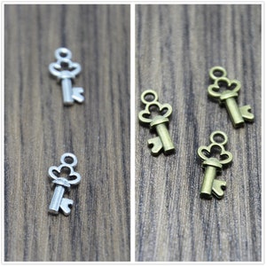 50pcs Key charms silver tone Mini Filigree Flower key Charm Pendant 8x16mm