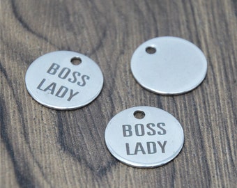 10pcs/lot Boss Lady disc charm stainless steel motivation charm pendant 20mm