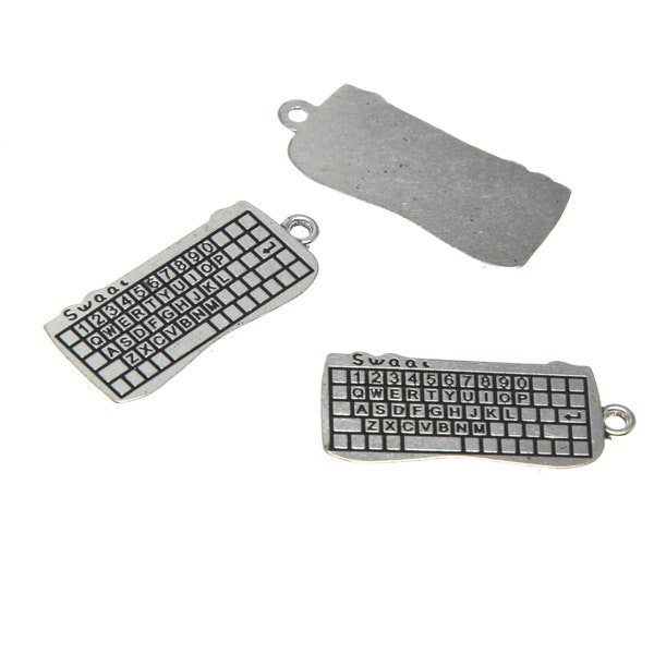 15 Stück/Los Tastatur Charme Silber Ton Computer Tastatur Anhänger DIY Schmuck 30x13mm