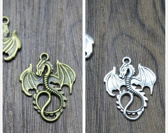 10pcs dragon charms  silver bronze tone dragon Charm Pendants 27x34mm