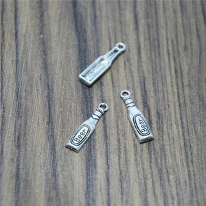 40pcs Beer Bottle Charms  silver tone Beer Bottle Charm Pendant 24x6mm