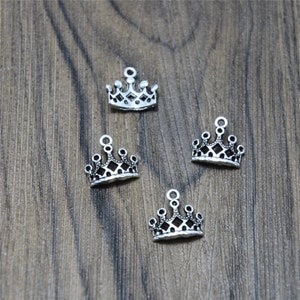 60pcs Small Tiara Beauty Queen Princess Royal Charms Dark Silver Tone Little Crown Charm Jewelry 12x12mm