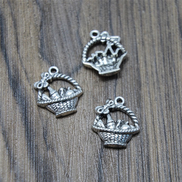 15pcs panier pique-nique Charms antique panier de pique-nique en argent tibétain avec pendentifs charmes arc 17x20mm