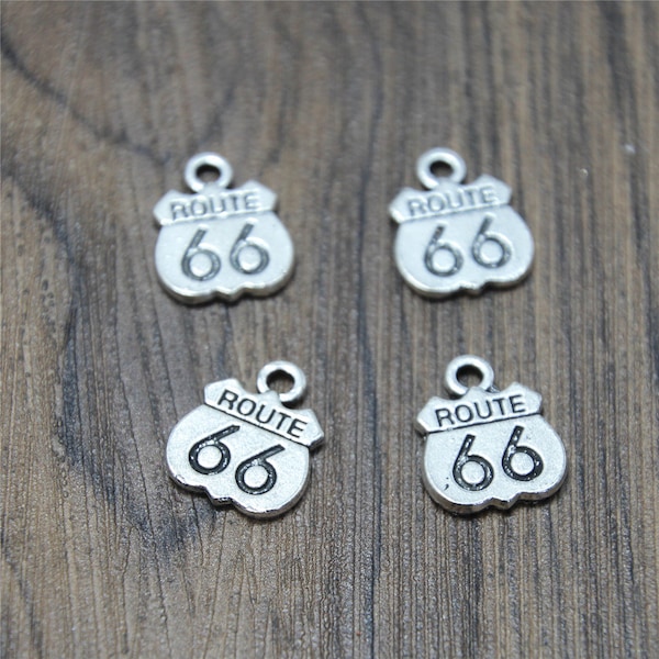 10pcs Route 66 Charms Antik Silber Route 66 Anhänger Anhänger 13x16mm