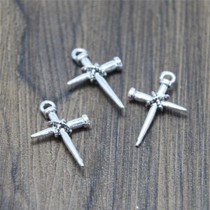 20piece Nail cross charm Antique Tibetan Silver tone Nail Cross Charm Pendants 24x16x5mm