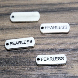15 Fearless Silver Tone Charms: Zinc Alloy Pendants (21x8mm)