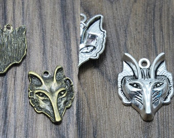 6 Stück Wolf Charms bronze/silber ton Dicker Wolfskopf Charms Anhänger 31x24mm