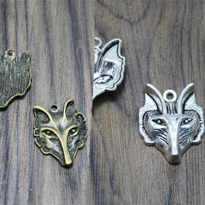 6pcs Wolf Charms bronze tonesilver tone Thick Wolf Head Charms Pendant 31x24mm