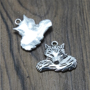 4pcs fox Charms silver tone 3D fox Charms pendant 29x24x5mm