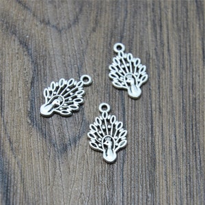 40pcs Peacock Charms Antique tibetan silver 2 sided Peacock Charms Pendants 12x19mm