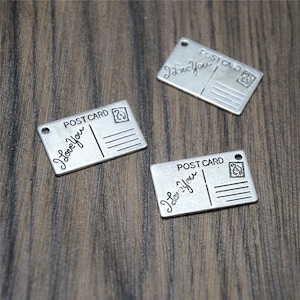 10 Stück I Love You Postkarte Charms Postkarte Anhänger silberfarben 15 x 25 mm