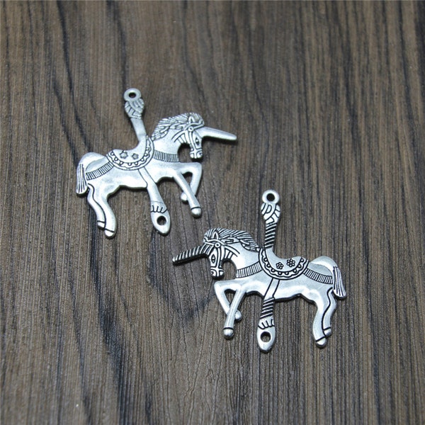 6pcs Carousel Horse Charms Antique Tibetan Silver Tone Huge Unicorn Trojan Horse Connector Link Charm Pendant 45x43mm