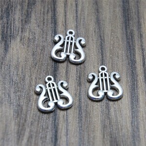 20 Silver Tone Harp Charms: DIY Jewelry Supplies (18x18mm)