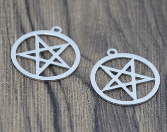 5pcs/lot Inverted Pentagram charm Satanic Upside Down Pentagram Stainless steel Charm colgante 28x26mm