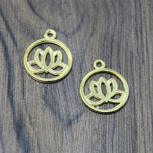 20pcs Lotus Flower Charms gold tone 2 sided Lotus Flower Charm pendants 24x20mm