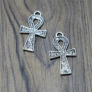 7pcs ankh cross Charms silver tone 2 sided Egypt ankh cross charm pendant 37x21mm