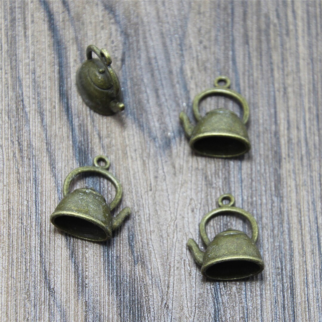 50pcs Small Teapot Charms Golden - Mini Kettle Pendants For DIY Jewelry Making