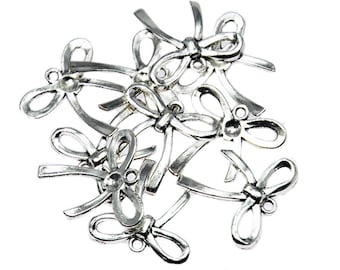 15 Antique Silver Bow Charms: DIY Jewelry Findings (25x23mm)