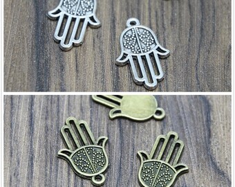 Silverbronsfärgade Hamsa-handberlocker: Hängen i zinklegering (20 st)
