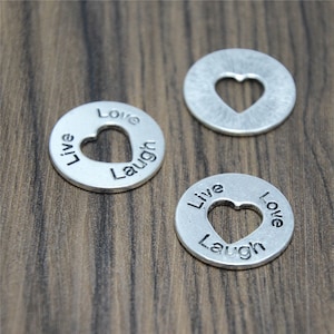 10pcs Live Laugh Love Charms Silver round circle with heart charm pendant 24mm