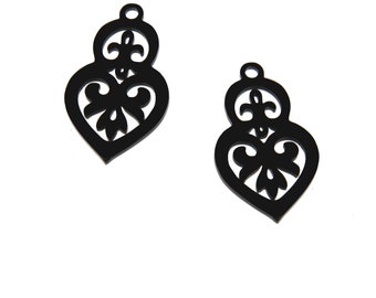 5 Black Stainless Steel Iris Charms: Geometric Earring/Necklace Pendants (30x17mm)