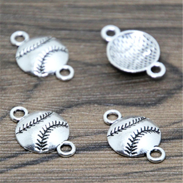 30pcs baseball Charms Silver Tone baseball connector charm pendants 22x14mm