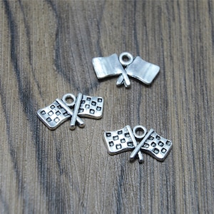20pcs Antique Tibetan Silver Checkered Flags Charms Pendants 12x22mm