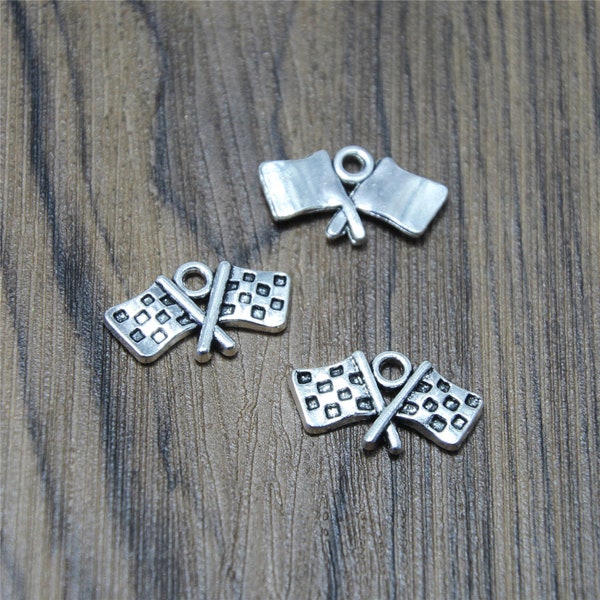 20pcs Antique Tibetan Silver Checkered Flags Charms Pendants 12x22mm