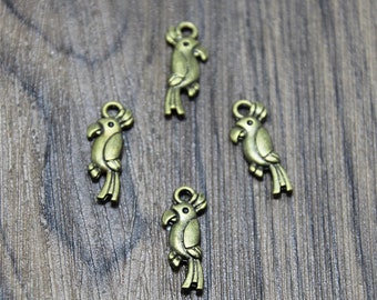 Antique Bronze Parrot Charms: Bird Pendants, 40PCS (20x8mm)