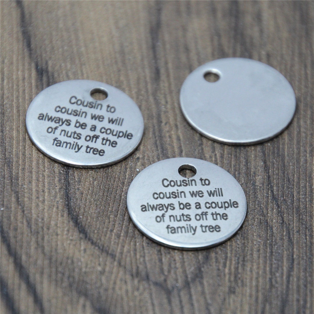 10pcs Cousin Charm Pendants: Stainless Steel Family Tree Message (20mm ...