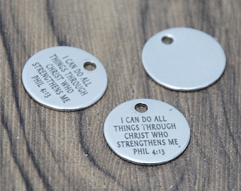 10pcs/lot Religious Stainless Steel charm I can do all things through Christ Phil 4:13 message Charm pendant 20mm
