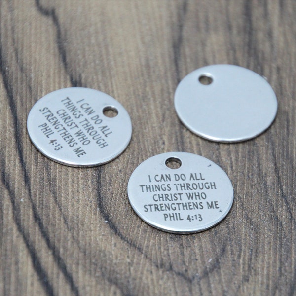 10pcs/lot Religious Stainless Steel charm I can do all things through Christ Phil 4:13 message Charm pendant 20mm