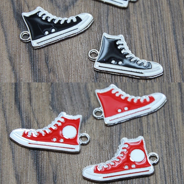 8pcs Red/black Enameled Charms Antique Silver Sneaker Charm pendant 31x17mm