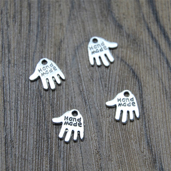 50pcs Hand charms silver tone hand made charm Pendants Jewelry Making 2 sided 12x13mm