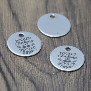 10 Stück/Lot Bauernhof Charme Wicked Hühner legen Teufel Eier Edelstahl Nachricht Charm Anhänger 20 mm