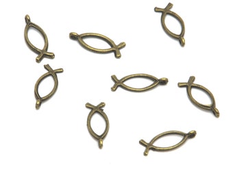 50 Bronze Tone Christian Fish Charms: DIY Jewelry Pendants (19x7.5mm)