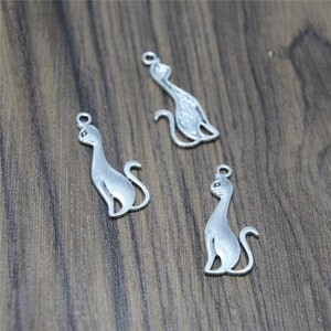 20pcs Cat Charms Silver Tone cat charm pendant Animal charms 34x13mm