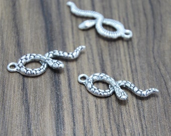 15pcs Snake Charms  Silver tone Snake Charm Pendants 11x33mm