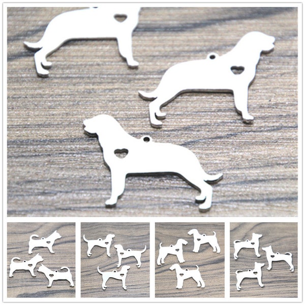 5pcs chien breloque en acier inoxydable Rottweiler teacup Chihuahua Bloodhound Fox Terrier rat terrier breloque pendentif 25mm